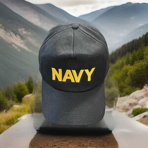US‎ Navy Hat Cap Snap Back One Size Black Embroidered Military Made USA Mens